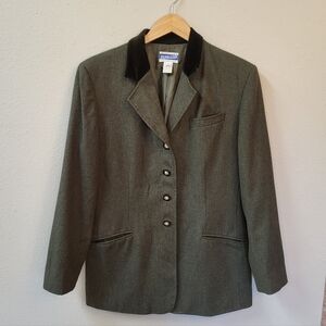 VTG Pendleton 100% Wool Blazer Size 12 Dark Olive Green Velvet Collar Academia